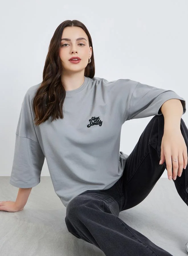 ستايلي Women Embroidered 100% Cotton Oversized T-Shirt